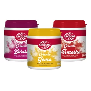 Corante em Pó 100g Arcolor Vermelho, Amarelo e Bordô